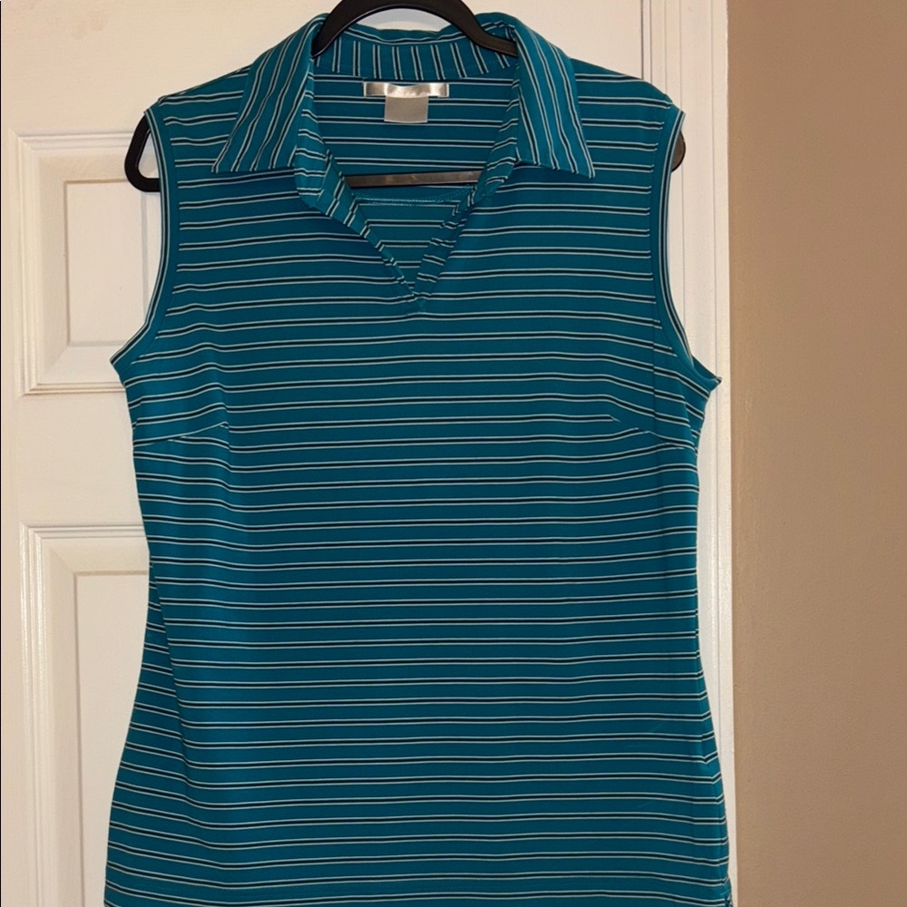 Nike Teal & White Striped Sleeveless Polo Tee